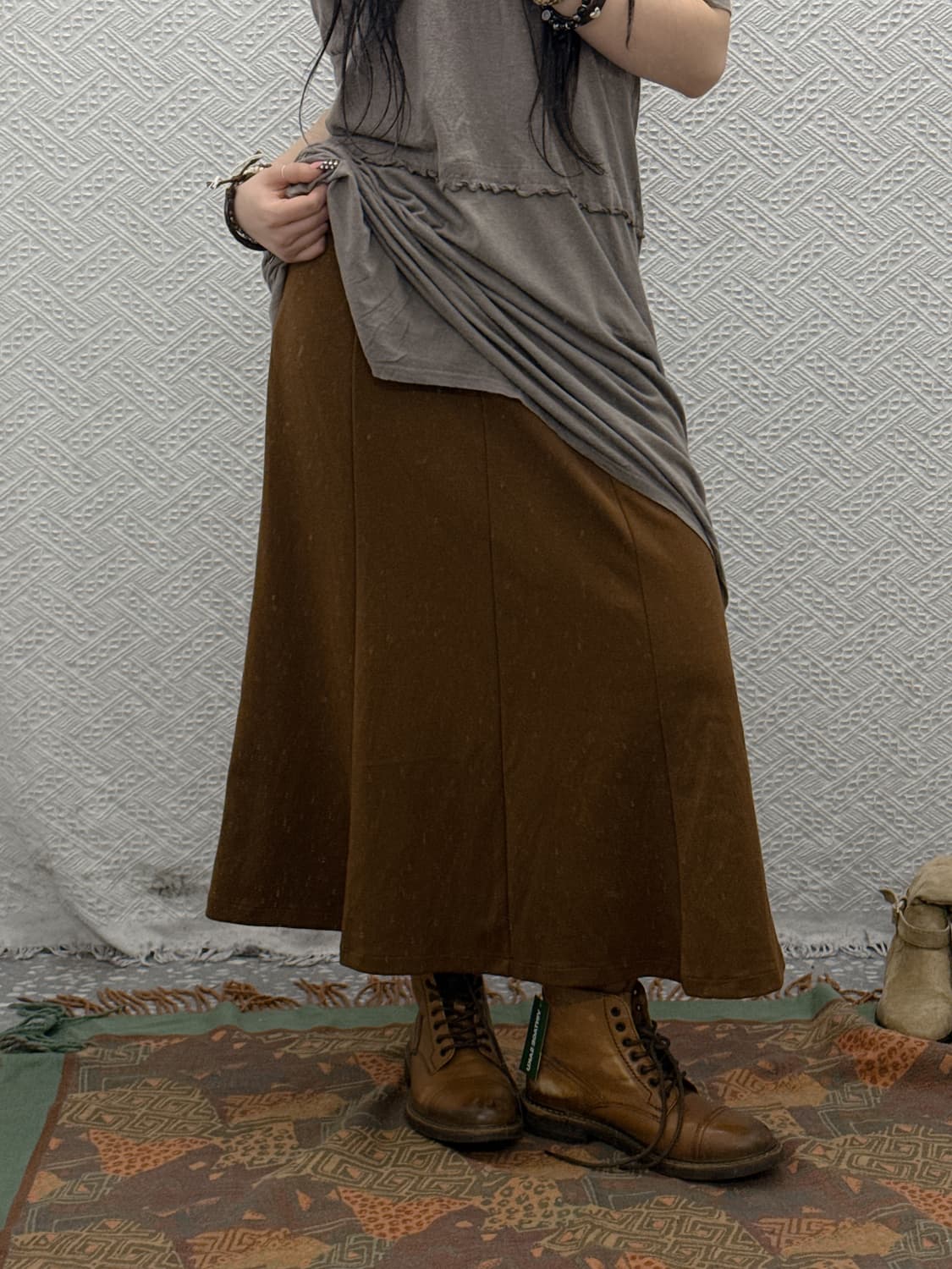빈티지 베이직 모리 초코브라운 머메이드 플레어 롱스커트 K0013 상품이미지2