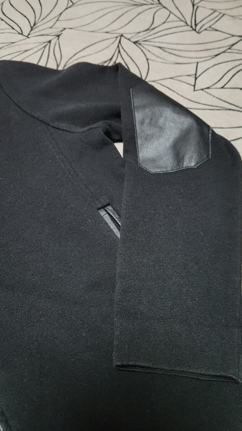 헨리코튼 남성 블랙 레더 니트 집업 100 상품이미지3