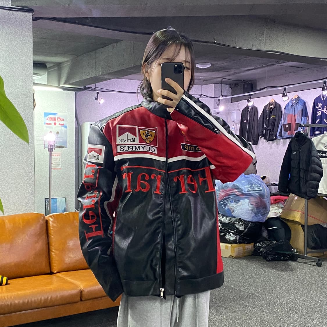 페라리 빅로고 배색 레이싱 레더자켓 B3264 상품이미지1