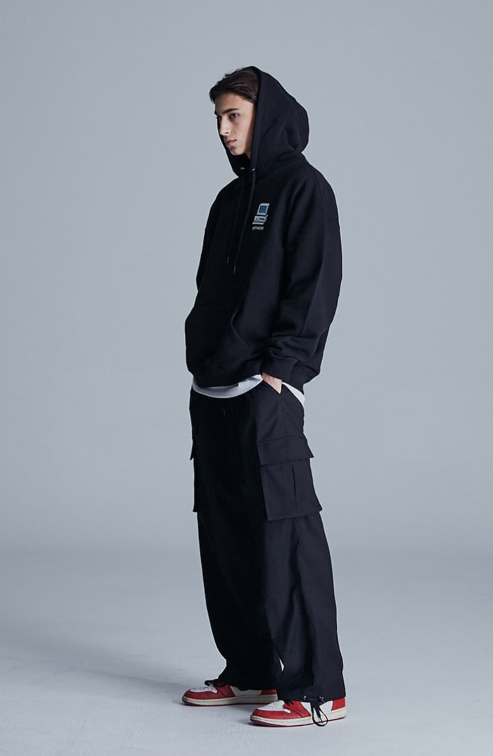 [M] 낫포너드 와이드 스트링 카고 슬랙 팬츠 블랙 상품이미지2