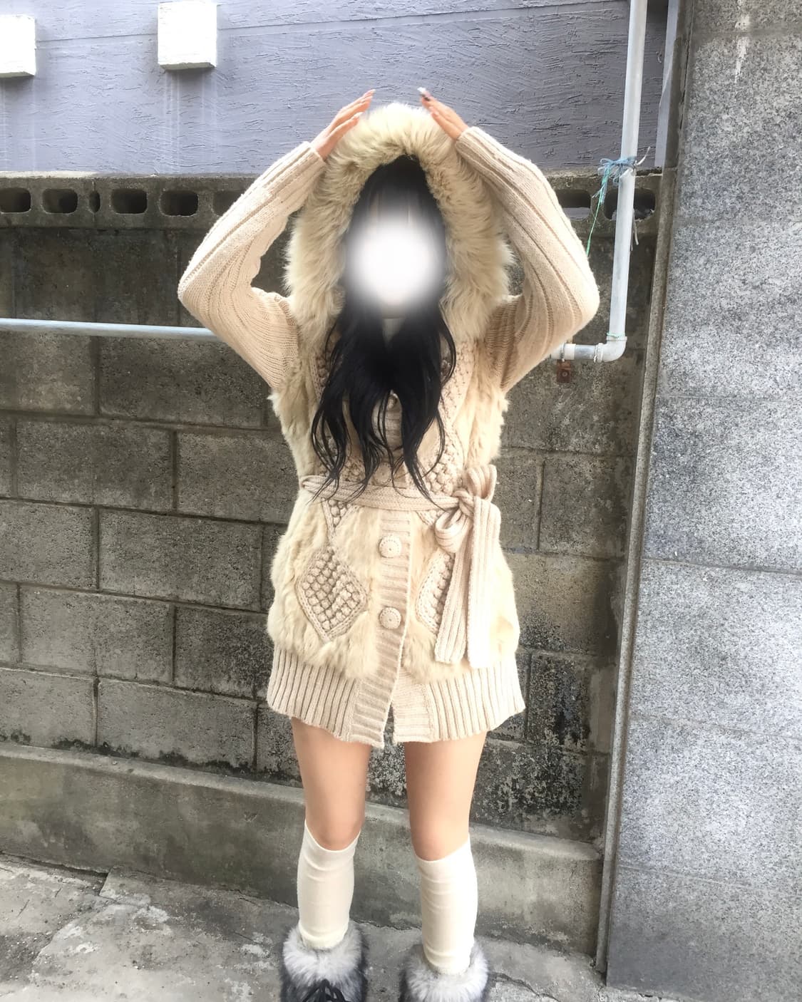 빈티지 퍼 후드 니트 가디건 상품이미지3