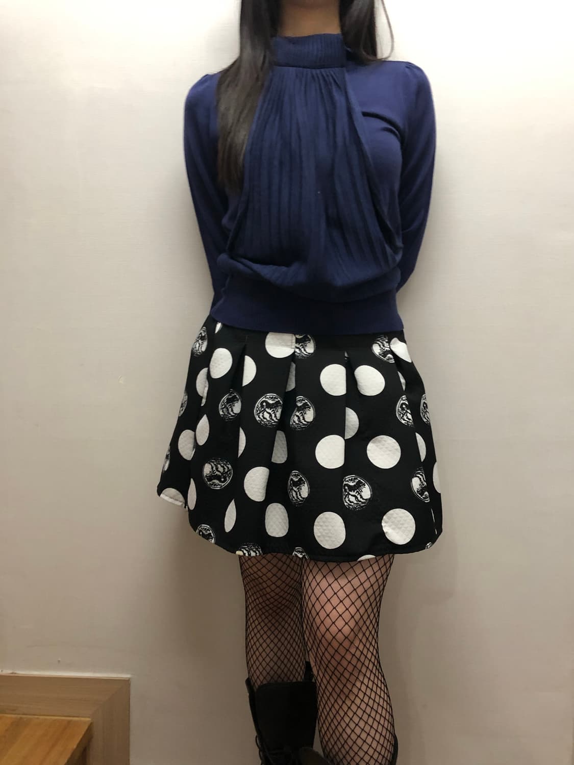 빈티지 블랙 도트 플리츠 스커트 상품이미지2