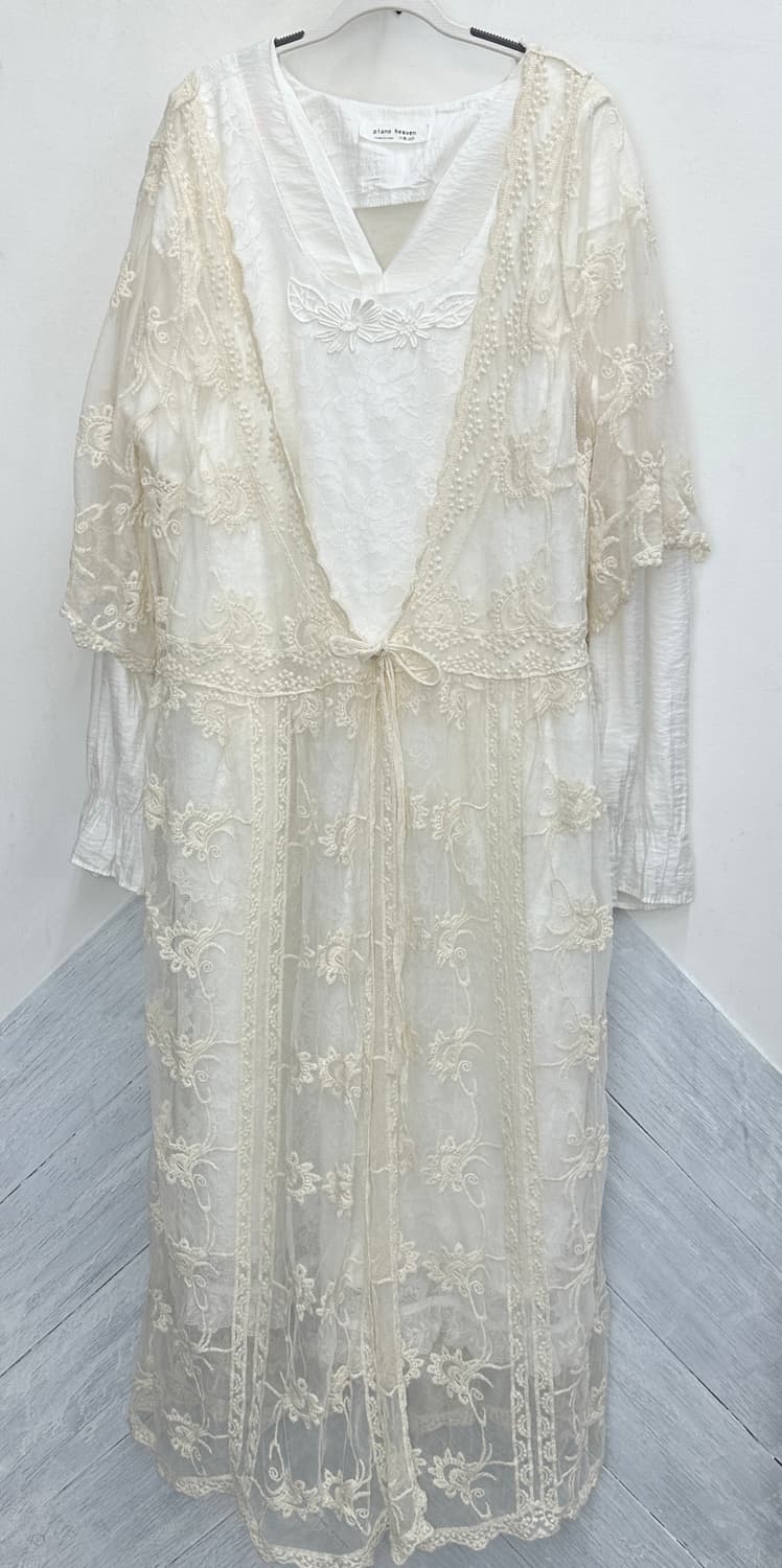 🤍히메갸루 모리걸 화이트 코디세트🤍로브 블라우스 원피스 레이어드 상품이미지2