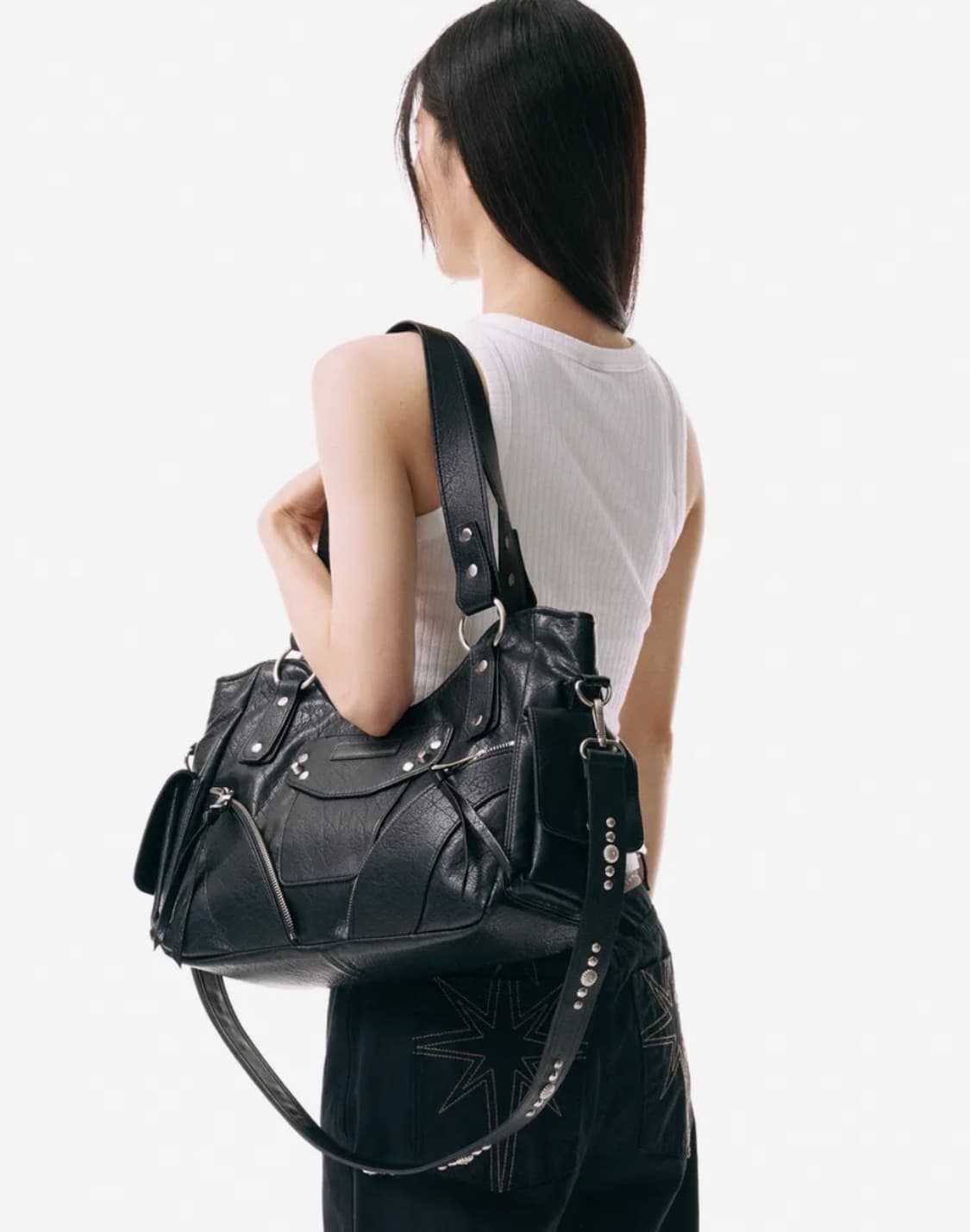 이우가마카라스 스터드레더 숄더백 / 블랙 상품이미지2
