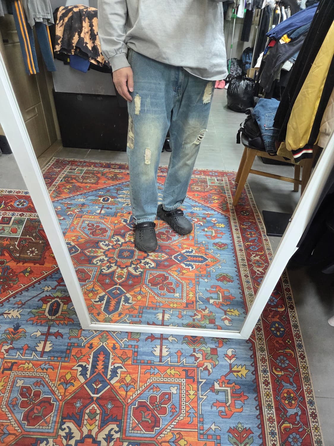 빈티지 카모패치 데미지 데님팬츠 39 40  상품이미지8