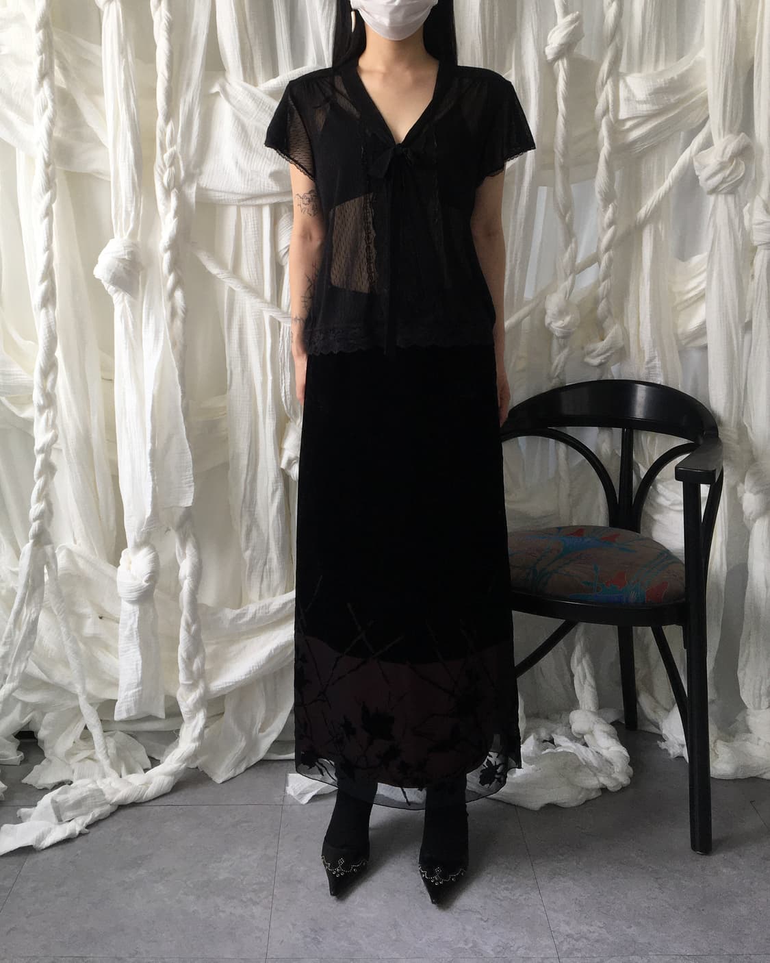 Lace trimming dot pattern see through bl 상품이미지5