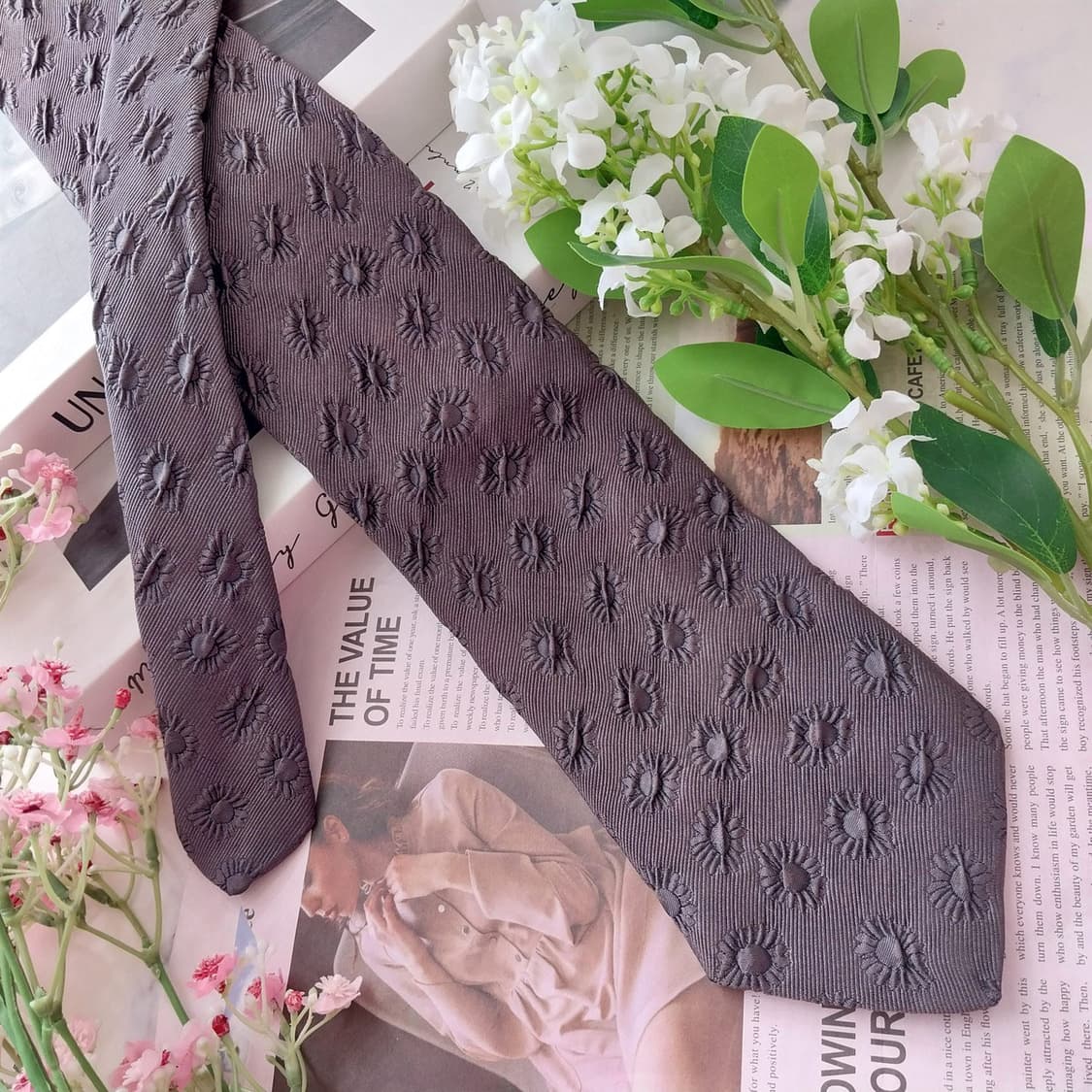 알테아 실크 해바라기 패턴 넥타이 9.4cm A+등급 K2275 상품이미지4