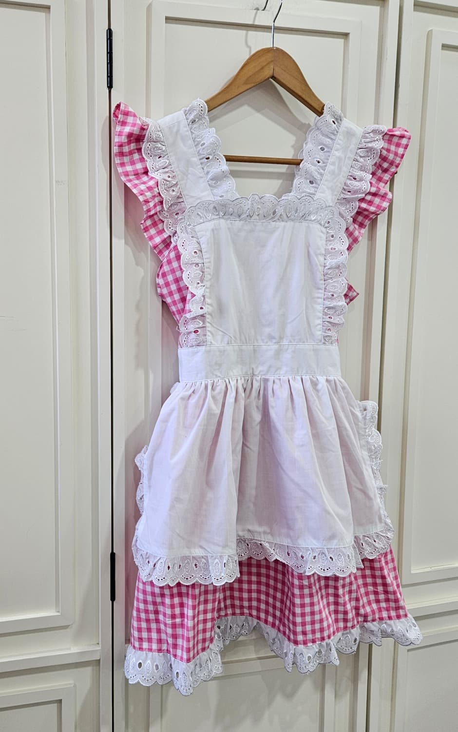 핑크 체크 에이프런 원피스 상품이미지2