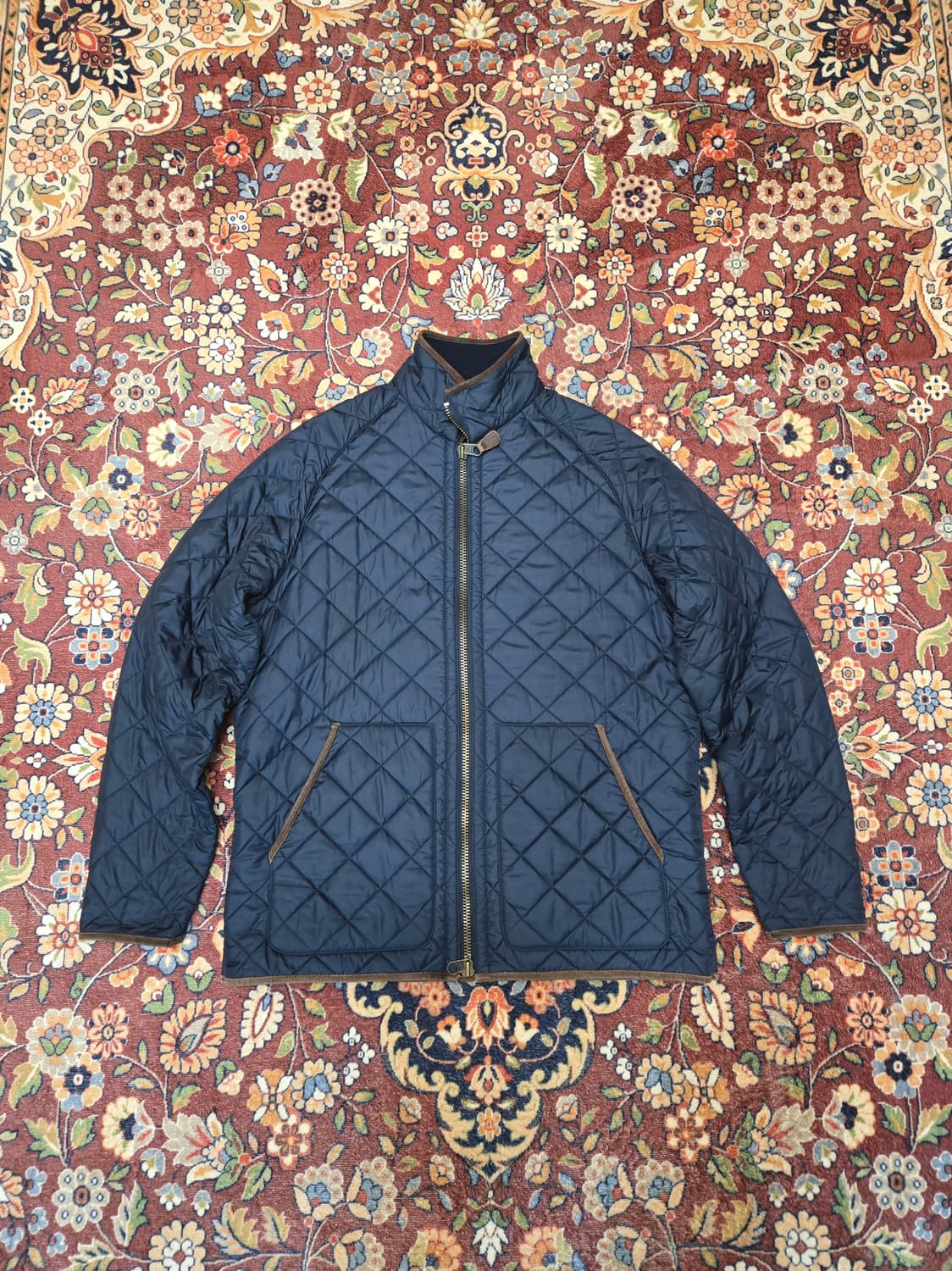 폴로 랄프로렌 레더 트리밍 퀼팅 자켓 네이비 (L) 상품이미지1