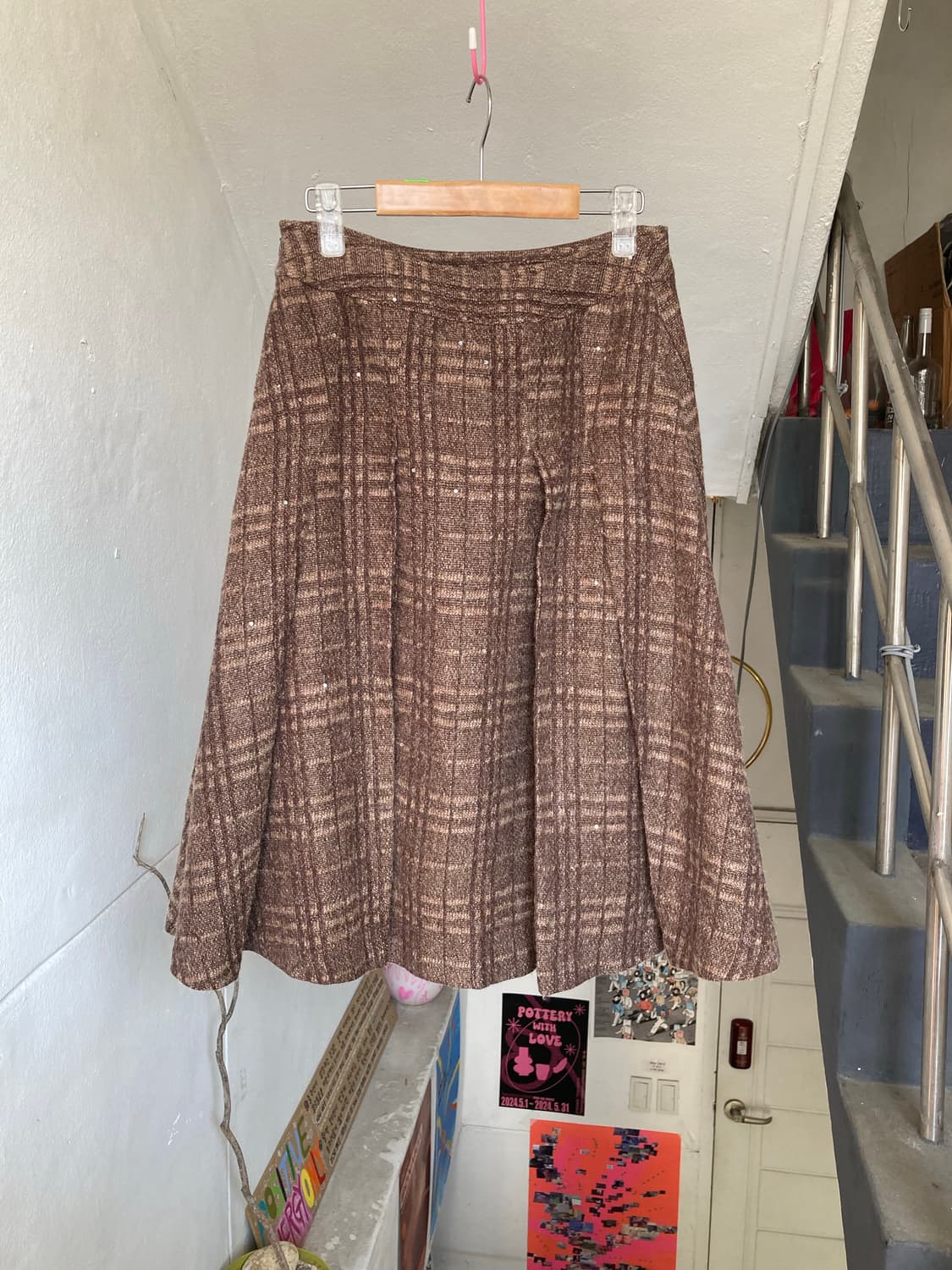 빈티지 에스닉 체크 플리츠 미디 스커트 상품이미지5