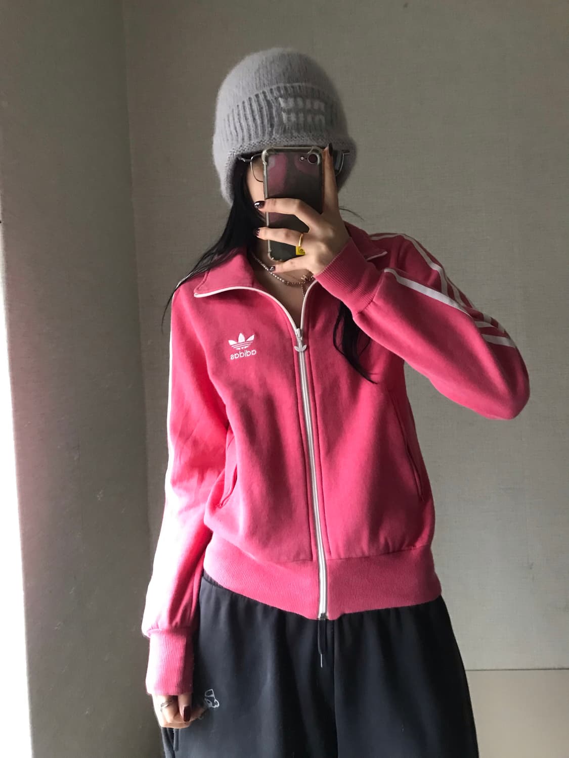 아디다스 핑크 빅로고 면집업 상품이미지3