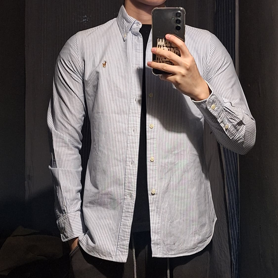 폴로랄프로렌 스카이블루 스트라이프 컬러포니 아메카지 커스텀핏 긴팔 셔츠 상품이미지1