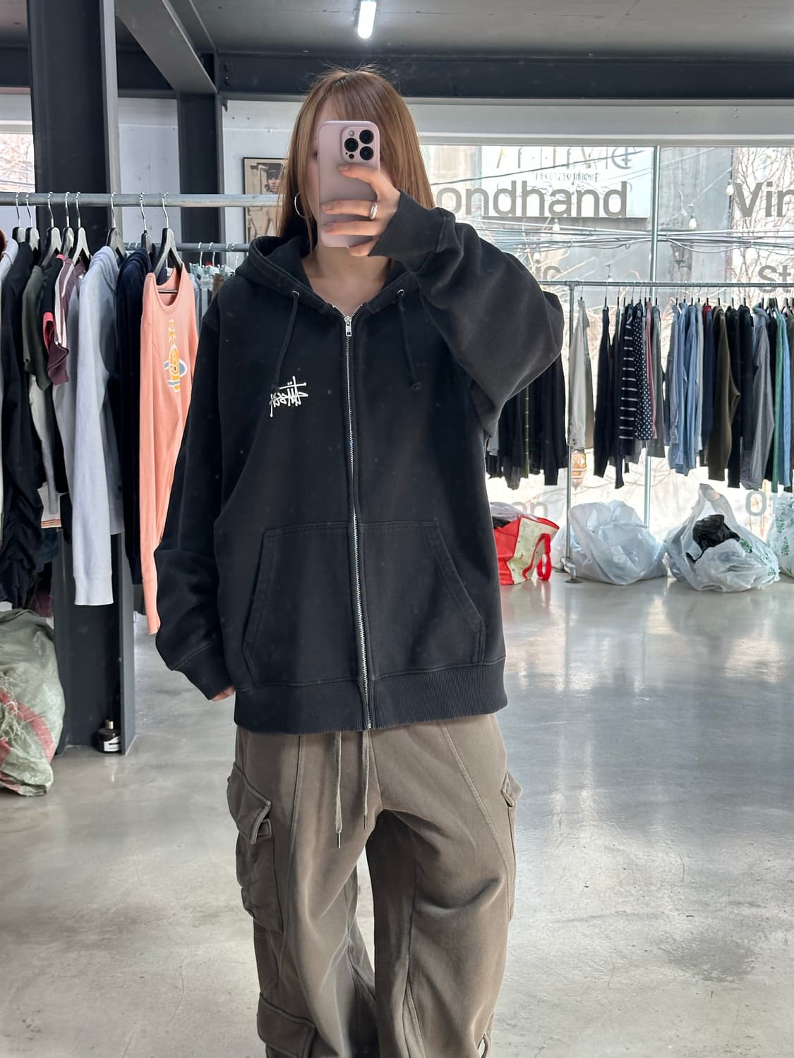 스투시 스탁 백로고 후드집업 상품이미지3