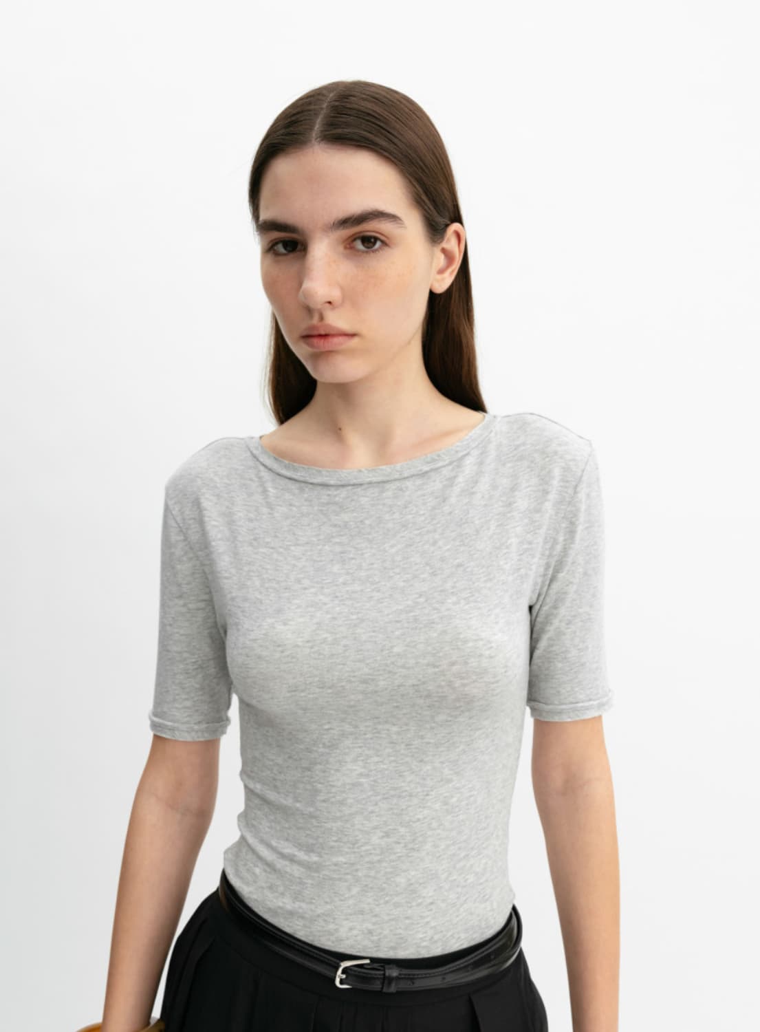 오르 보트넥 슬림 반팔티 상품이미지2