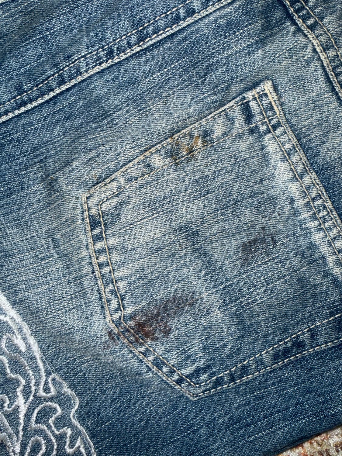 빈티지 로우라이즈 자수 데님 랩스커트 상품이미지5