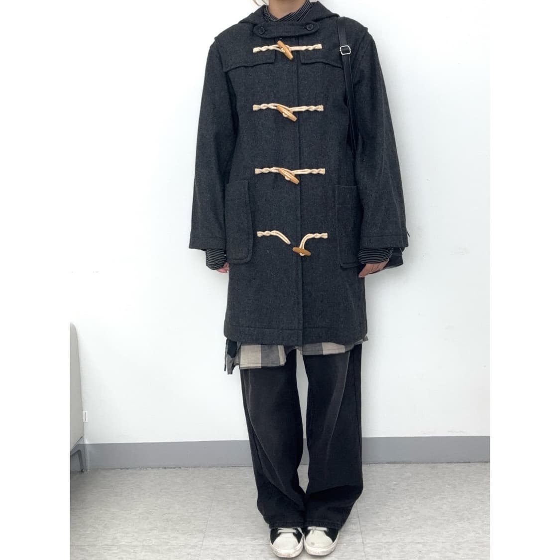 빈티지 그레이 울 후드 더플 코트 상품이미지2