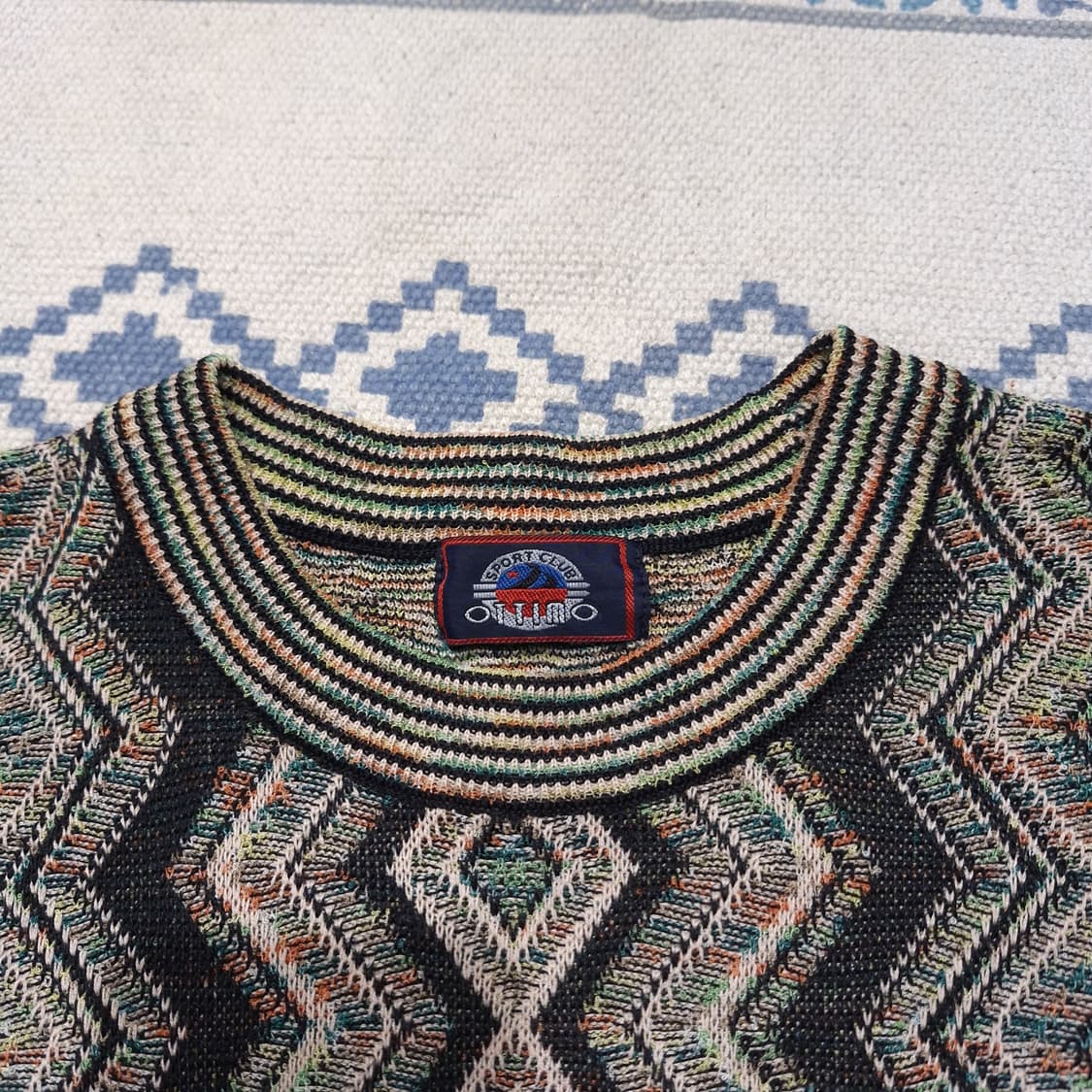 OTTIMO 베이지 멀티컬러 에스닉 지그재그 패턴 코튼 블렌드 니트 L 상품이미지6