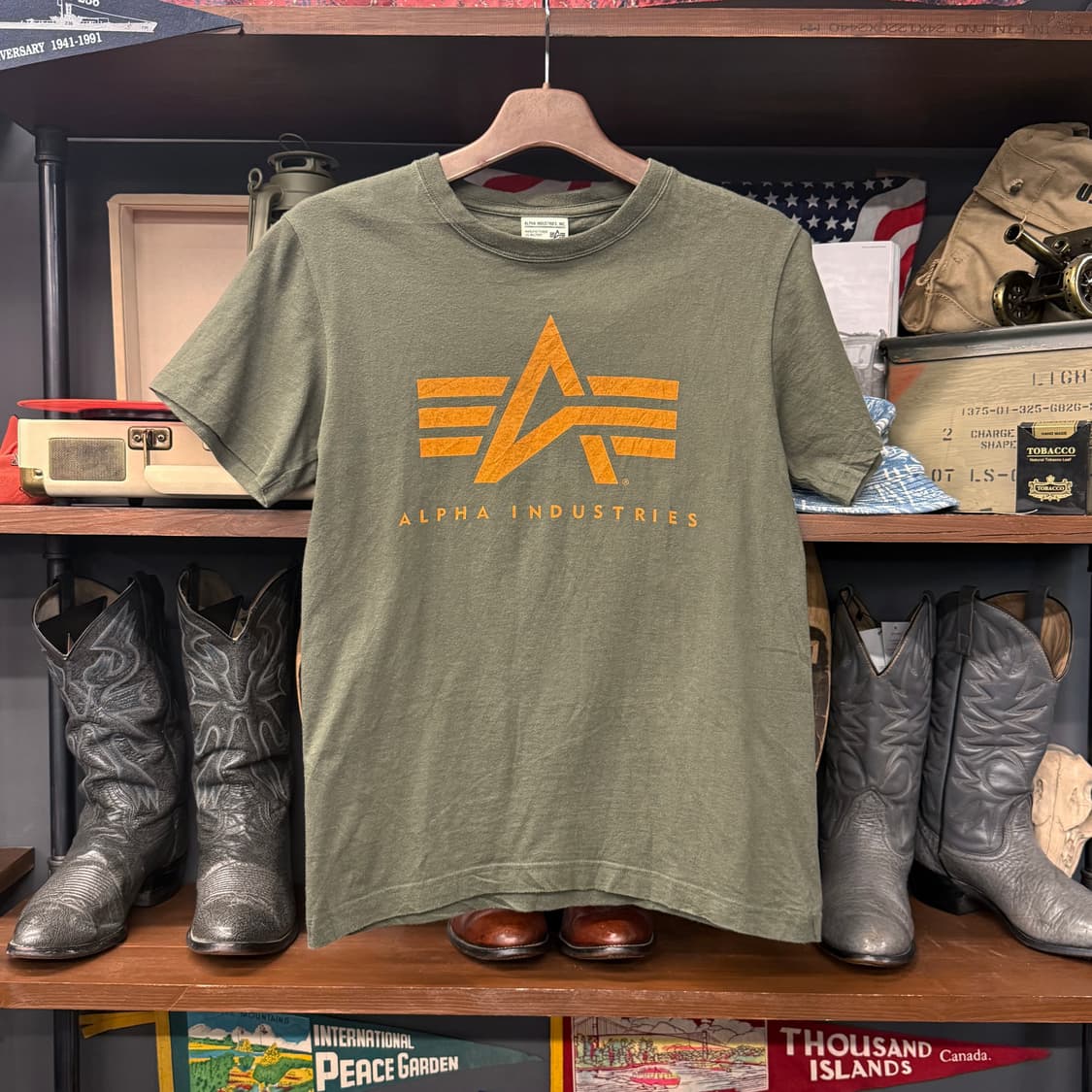 알파 인더스트리 시그니처 심볼 프린팅 반팔 티셔츠 올리브 N843   상품이미지1