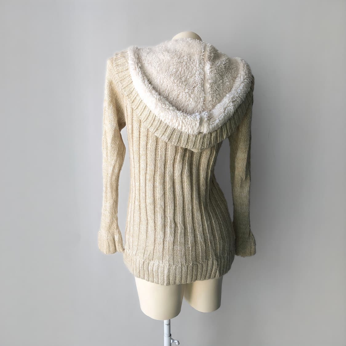 베이지 퍼 후드 더플 롱 가디건 상품이미지4