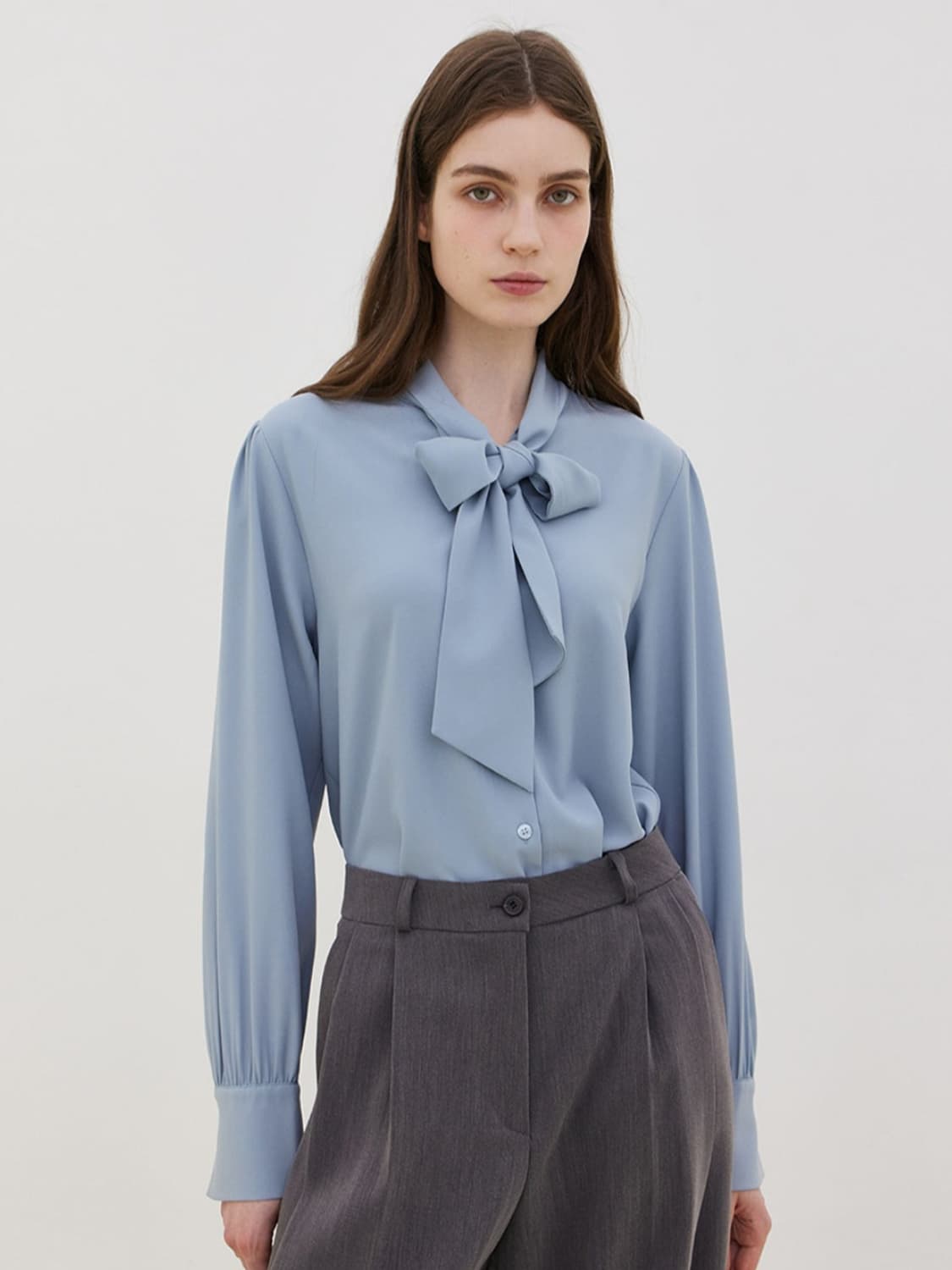 (새상품)르세지엠 타이 블라우스 셔츠 S 블랙 상품이미지5