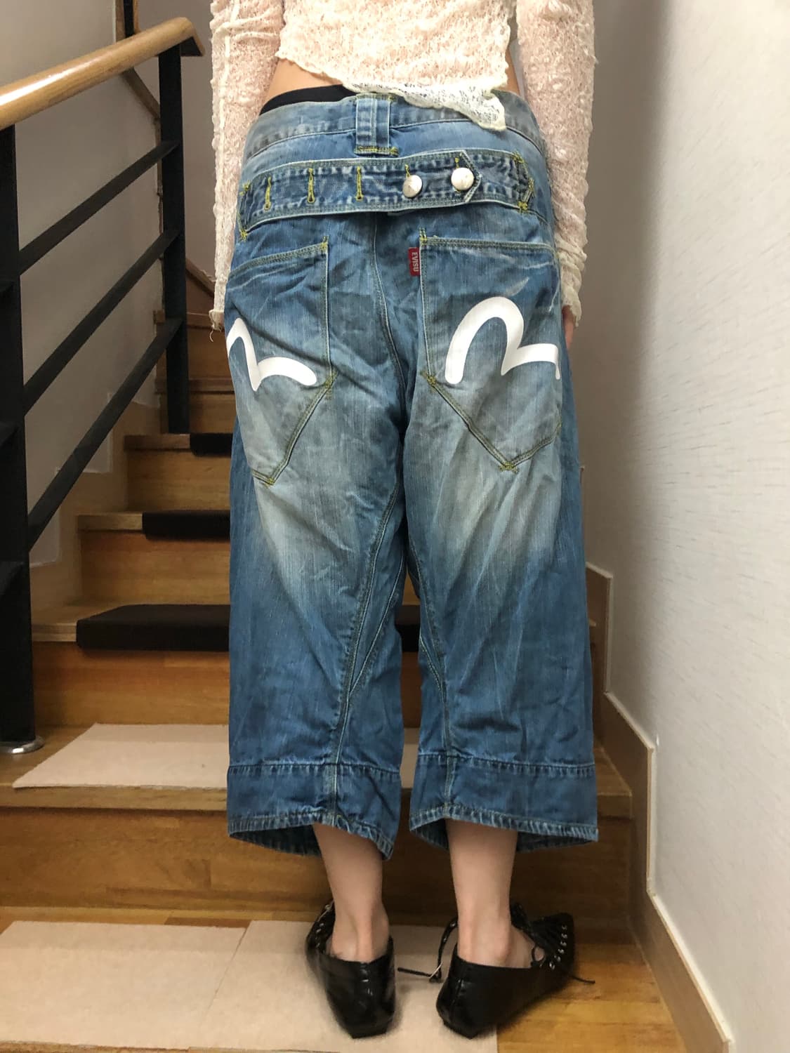 빈티지 에비수 데님 워싱 버뮤다 팬츠 상품이미지2