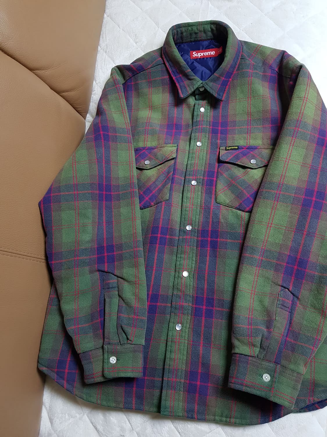 슈프림 퀼티드 플란넬 셔츠 자켓 그린 24SS 상품이미지1