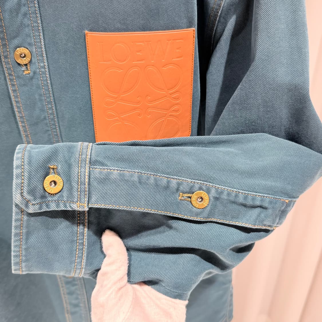 (S+/48) / 로에베 아나그램 레더패치 시어링 오버셔츠 자켓 상품이미지4