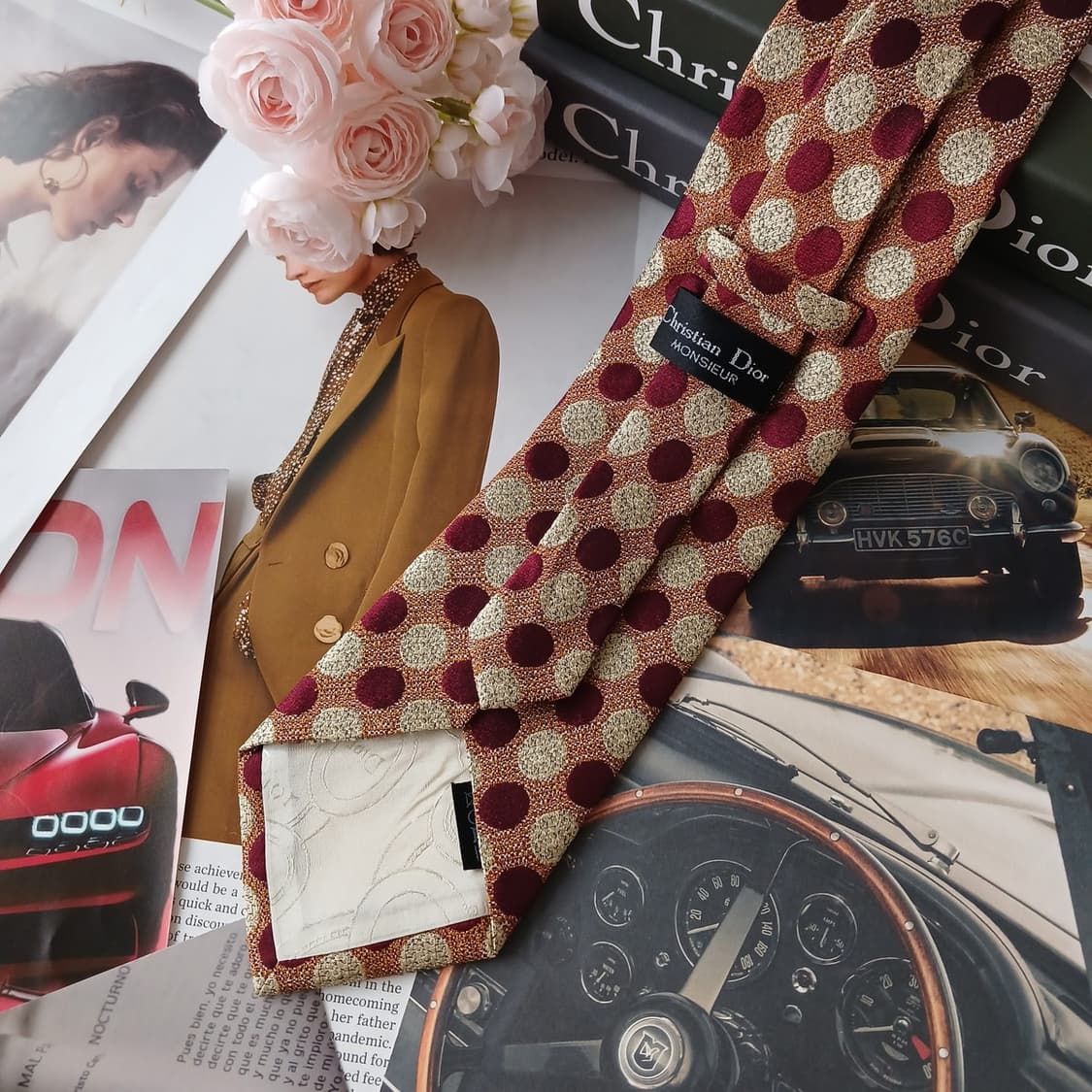디올 실크 버건디 자카드 도트 넥타이 10cm A+등급 A19208
 상품이미지4