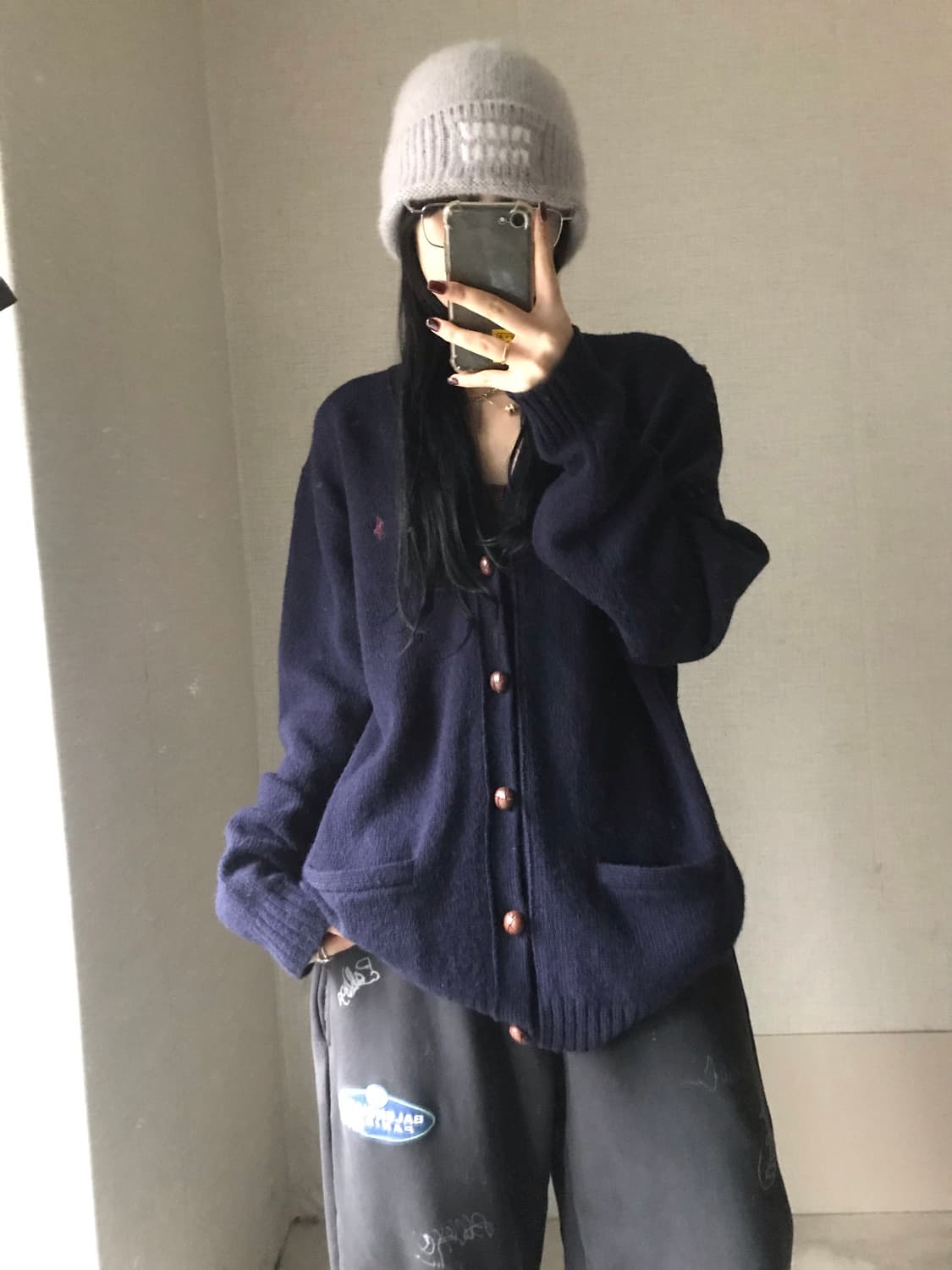 폴로 네이비 오버핏 울가디건 상품이미지2