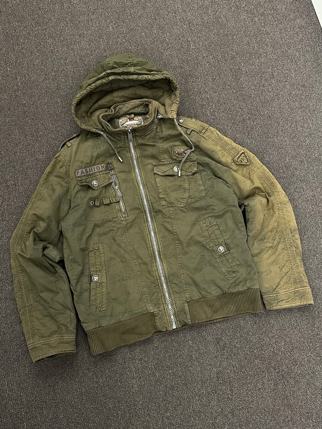 2XL)P-STONE 빈티지 밀리터리 후드 야상 자켓 상품이미지3