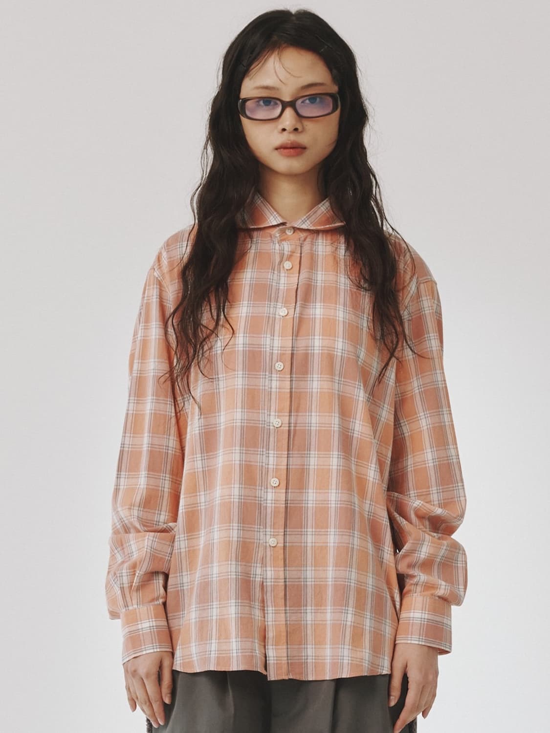 plzproject vintage check shirt peach 상품이미지1