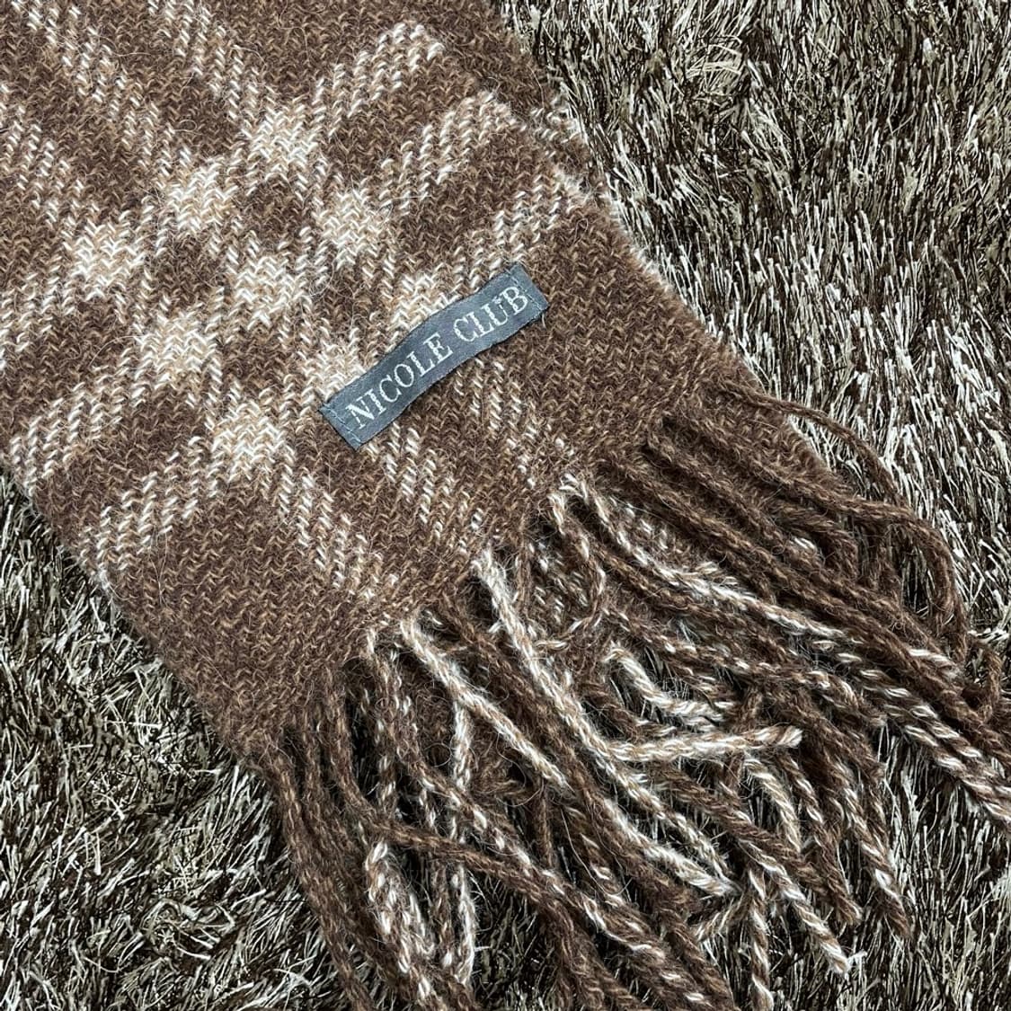 니콜 클럽 NICOLE CLUB 브라운 알파카 체크 머플러 목도리 상품이미지2