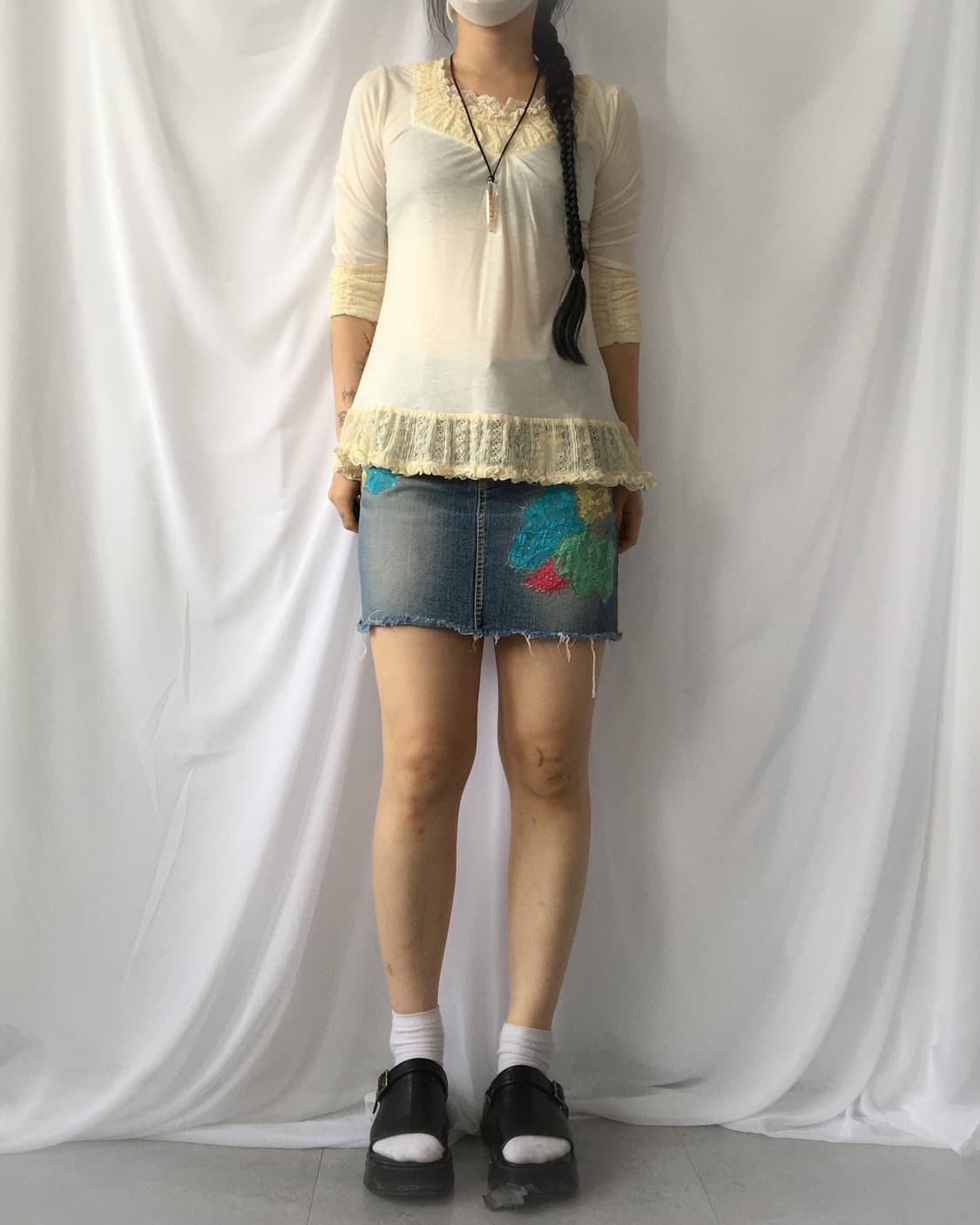 Axes femme lace trimming sleeve 상품이미지1