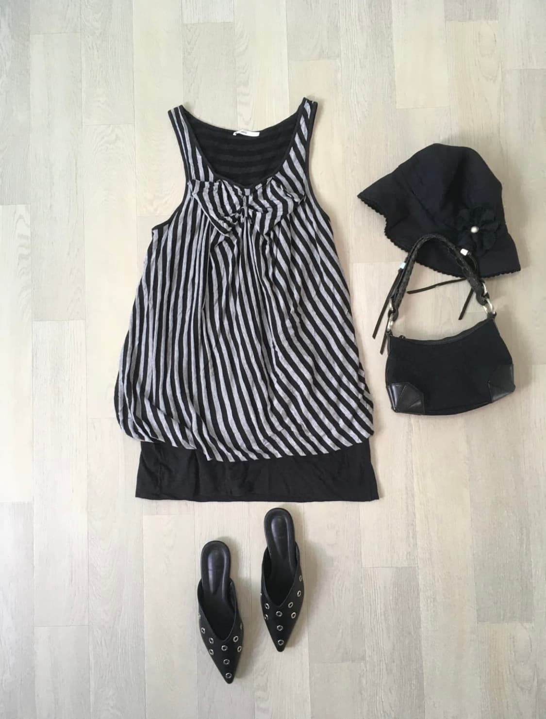 jpn vintage stripe shirring ribbon layer 상품이미지1