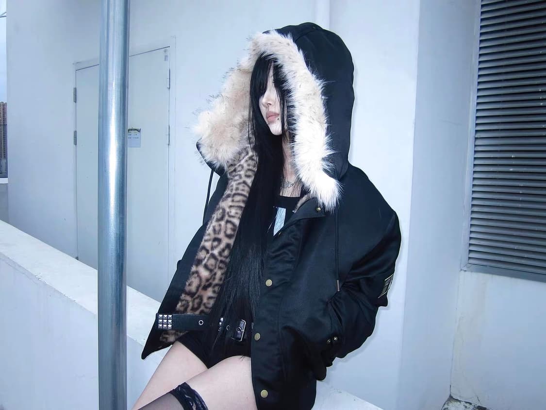Leopard Pattern Fur Hooded Jacket 상품이미지6