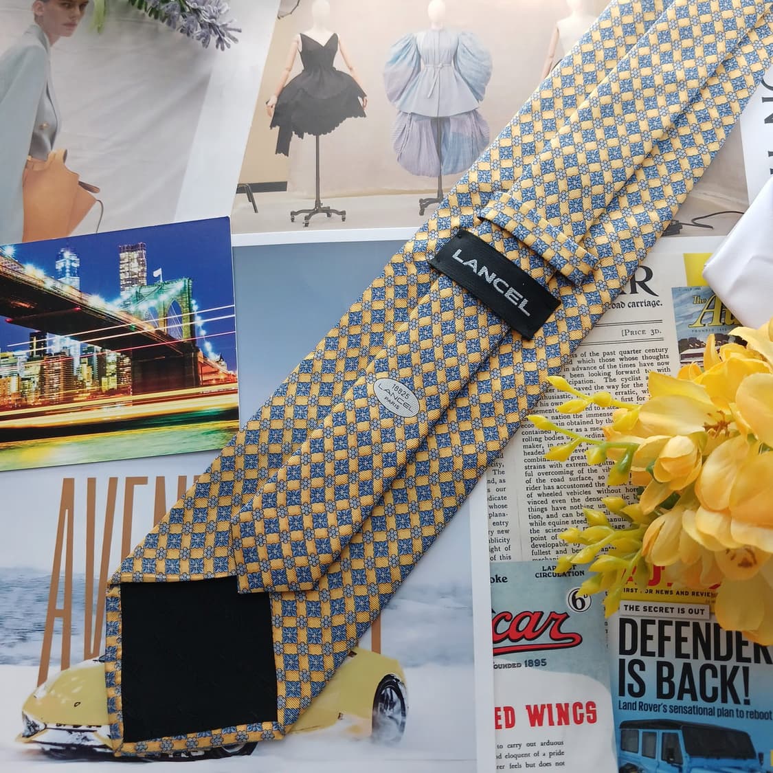 란셀 실크 옐로 플라워 기하 패턴 넥타이 9.1cm A+등급 A18743 상품이미지4