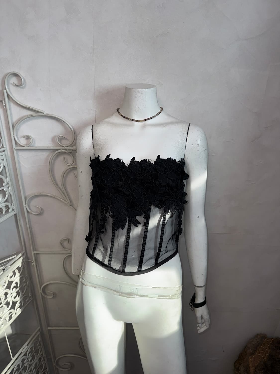 Black flower mesh organza corset 상품이미지3