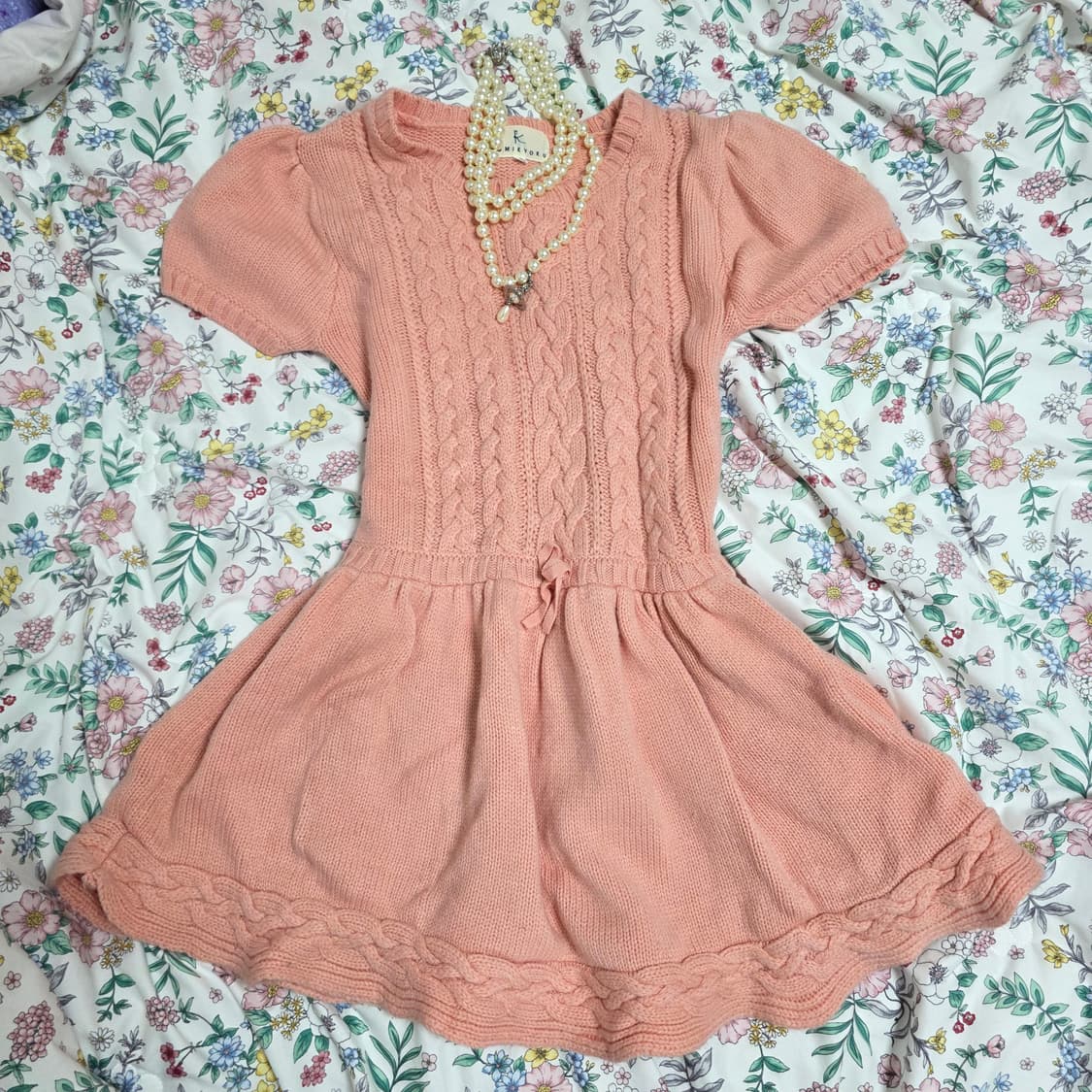 일본빈티지)핑크히메갸루st 로맨틱 양산형 케이블 니트 셔링반팔블라우스 상품이미지6