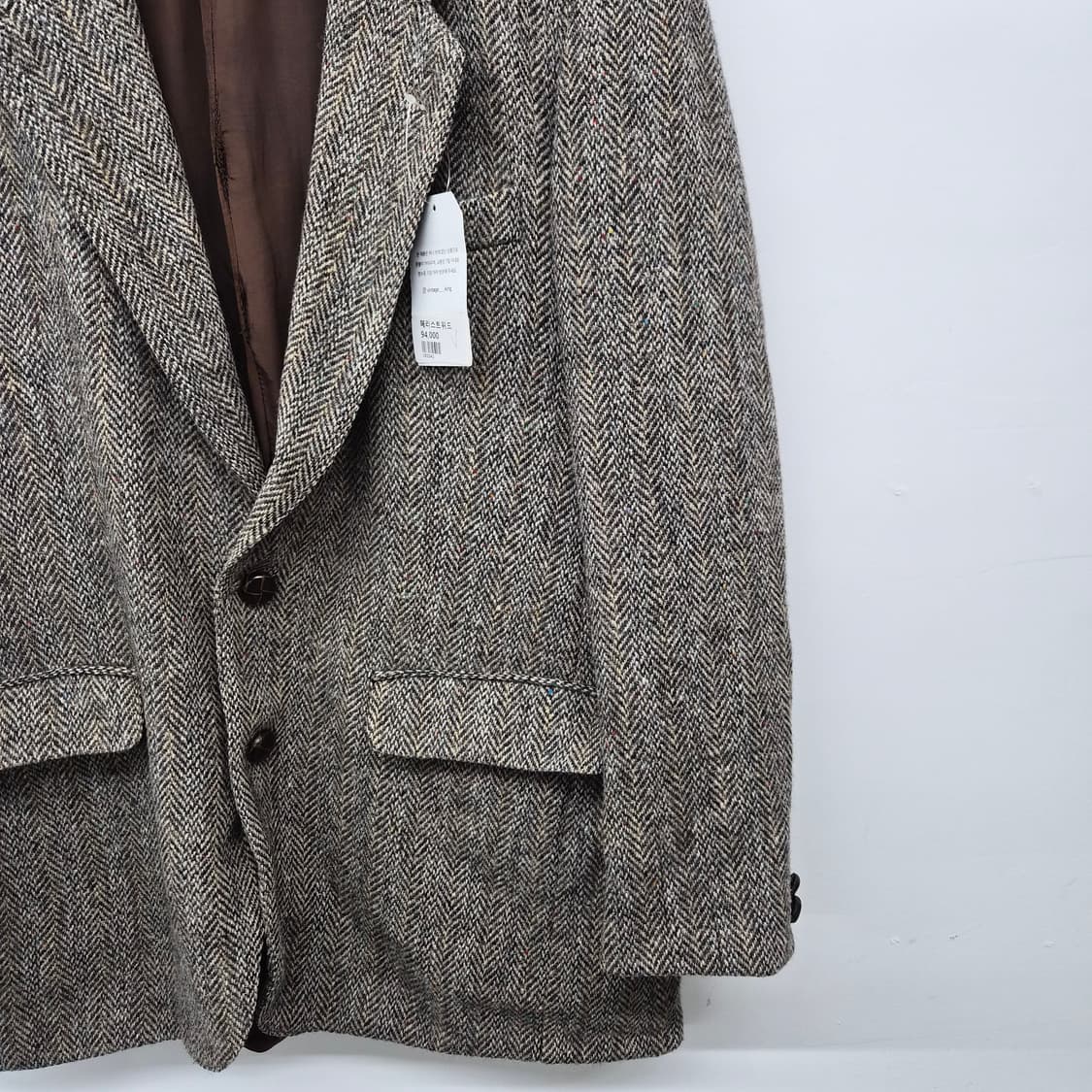 헤리스트위드 헤링본 패턴 브라운 자켓 남성 M 상품이미지3