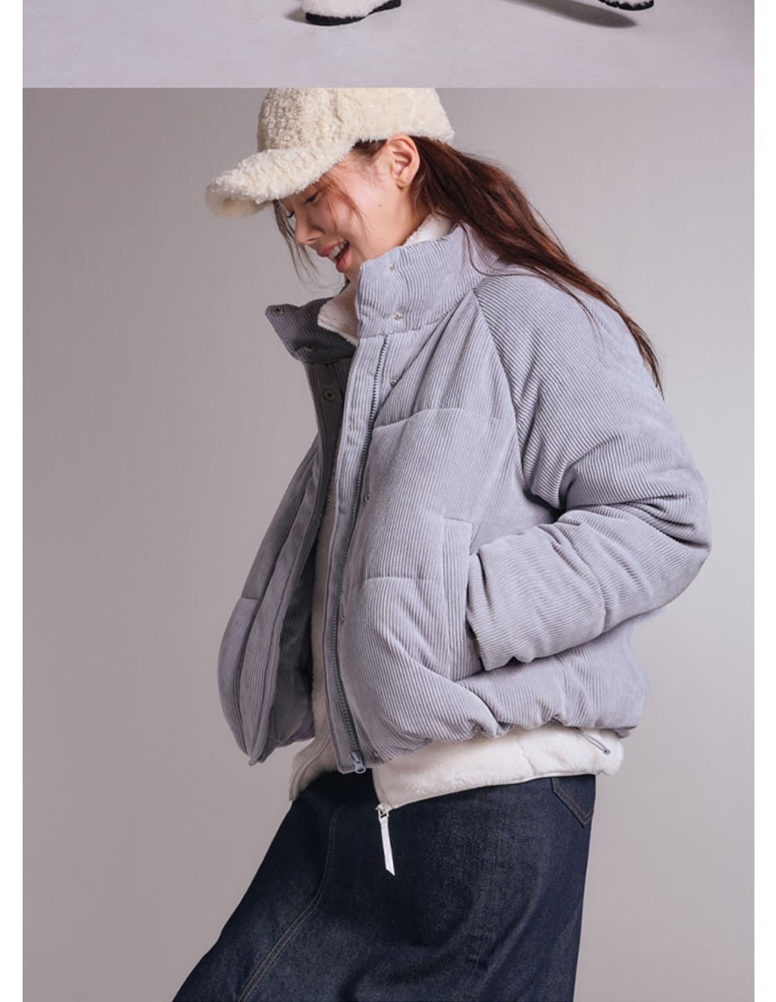 스파오 코듀로이 파스텔 푸퍼 숏패딩 블루 (M) 상품이미지7