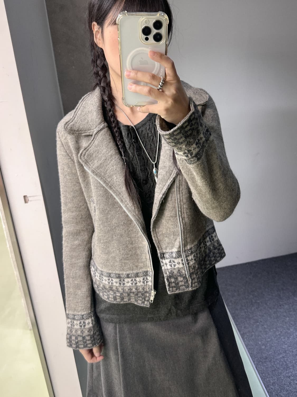 gray wool short zip jacket 상품이미지1