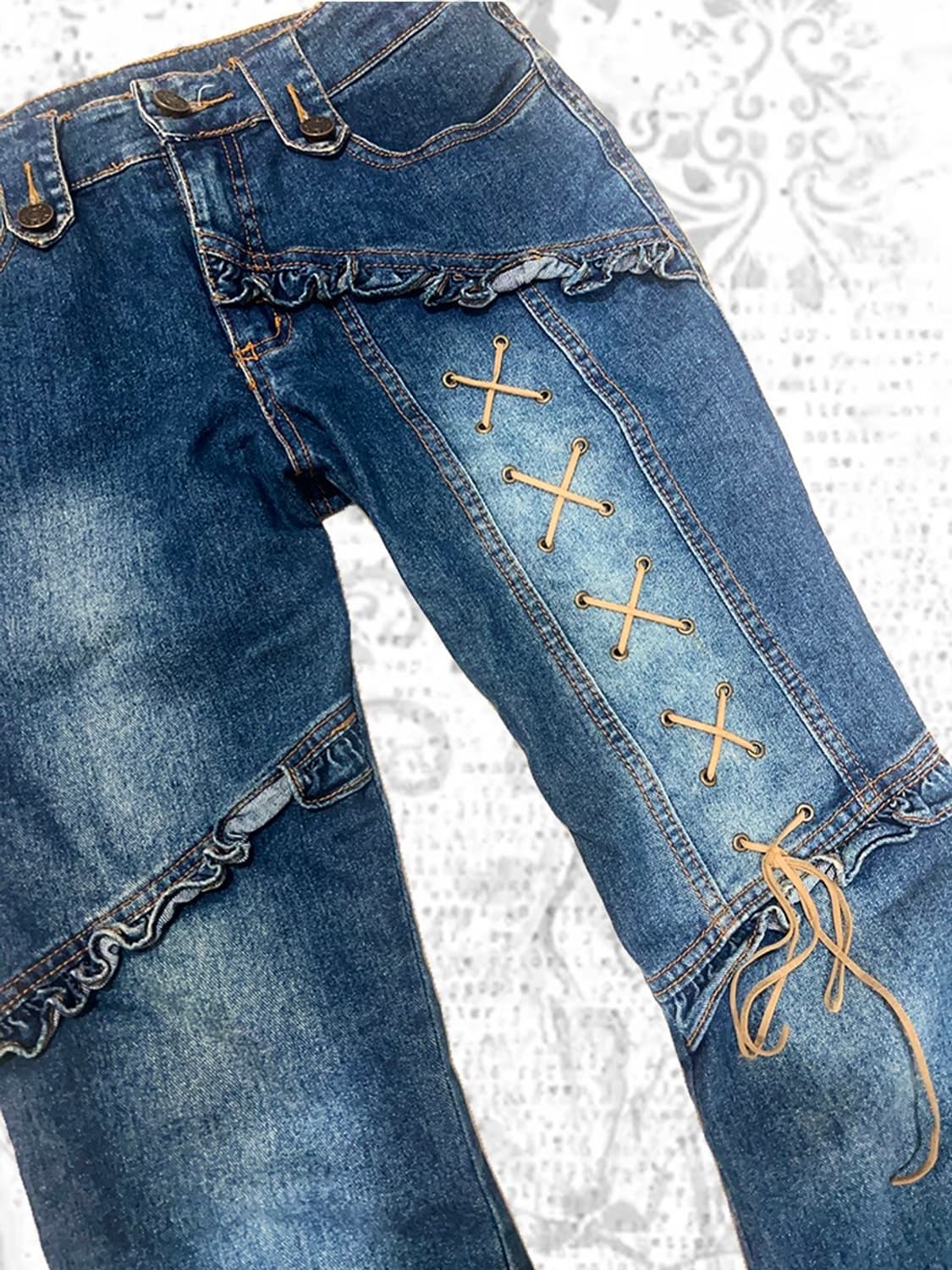 빈티지 아일렛 프릴 부츠컷 y2k 그런지페어리 웨스턴 핀터깔 상품이미지1