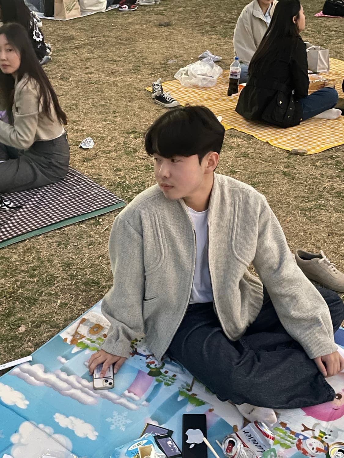 쿠어(COOR) 헤링본 울 블루종 자켓 그레이 상품이미지4