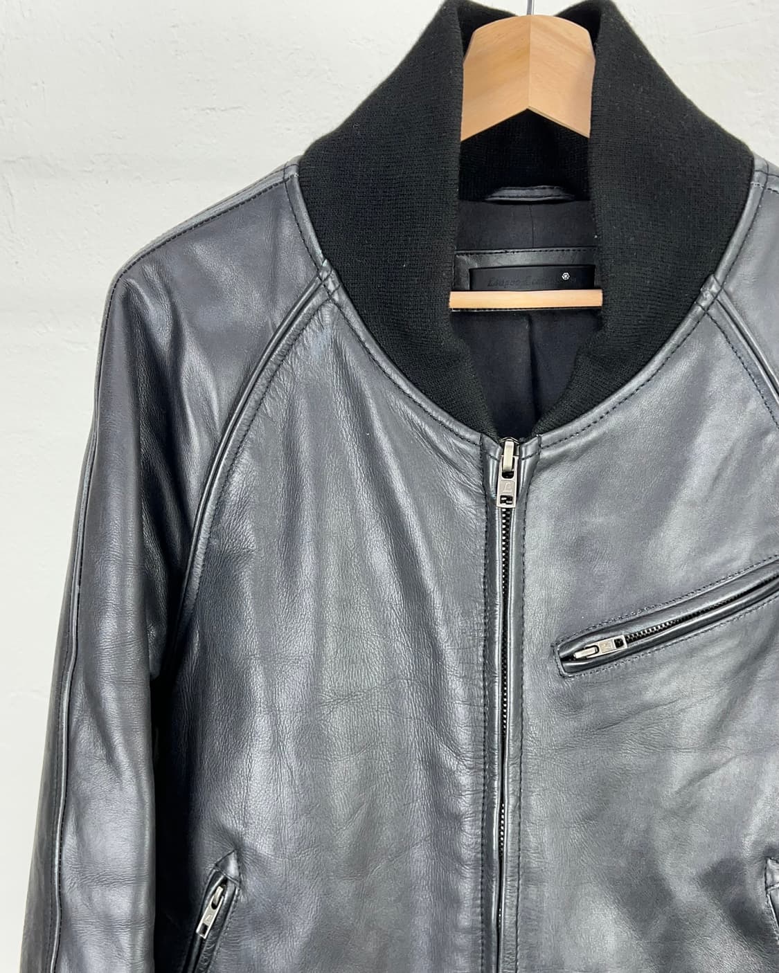 링고레더 블랙 기믹 지퍼 리얼 레더 바시티 자켓 상품이미지2