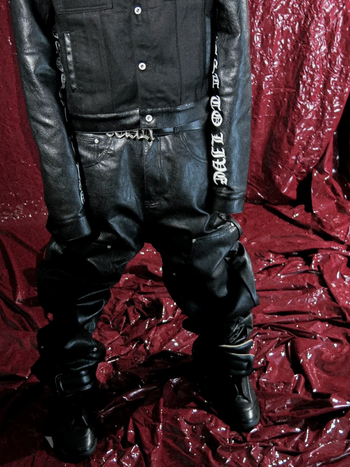 Wide-Leg Graffiti Leather Pants  상품이미지5