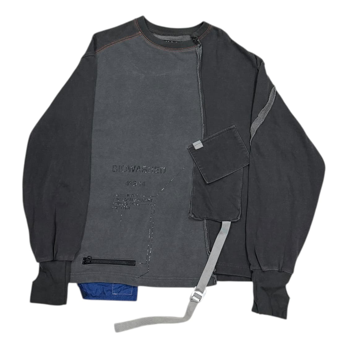 MPQ 피그먼트 워싱 포켓 롱슬리브 맨투맨 그레이 1 상품이미지1