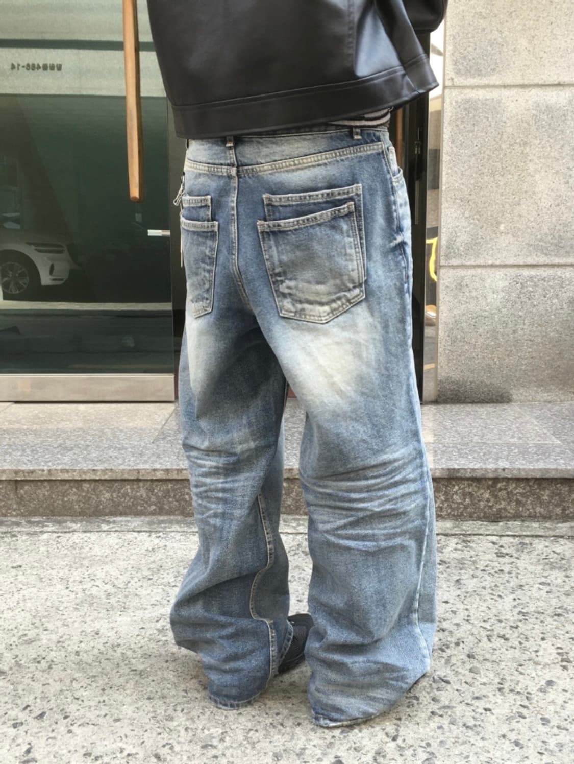 카온 백 더블 포켓 워싱 데님 상품이미지1