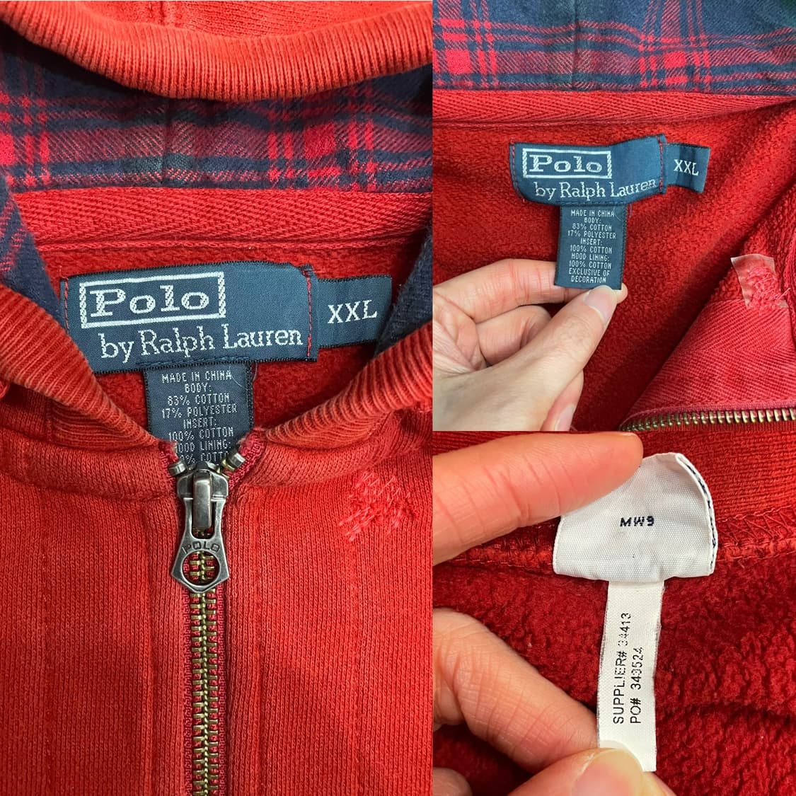 폴로 랄프로렌 빅포니 체크 후드집업 레드 상품이미지8