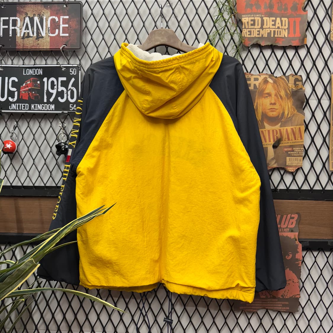 90s 타미힐피거 올드스쿨 나일론 후드집업 옐로 네이비 배색 상품이미지2