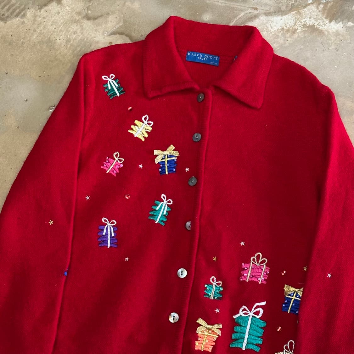 S VTG 90년대 레드 울 어글리 크리스마스 가디건 상품이미지1